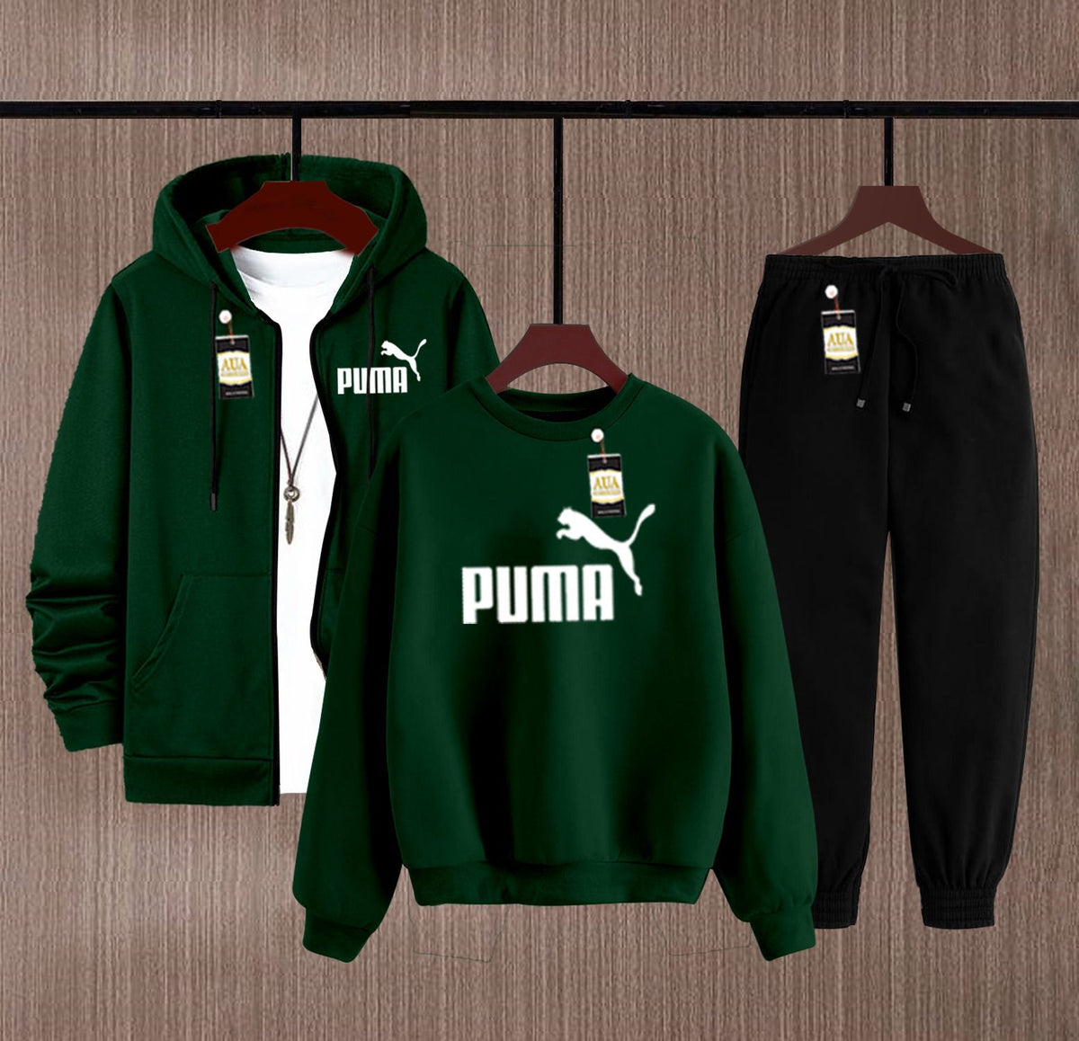 PUMA Full Sleeve Zipper Hoodie with Troser for Men & Women |Green Color