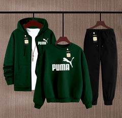 PUMA Full Sleeve Zipper Hoodie with Troser for Men & Women |Green Color