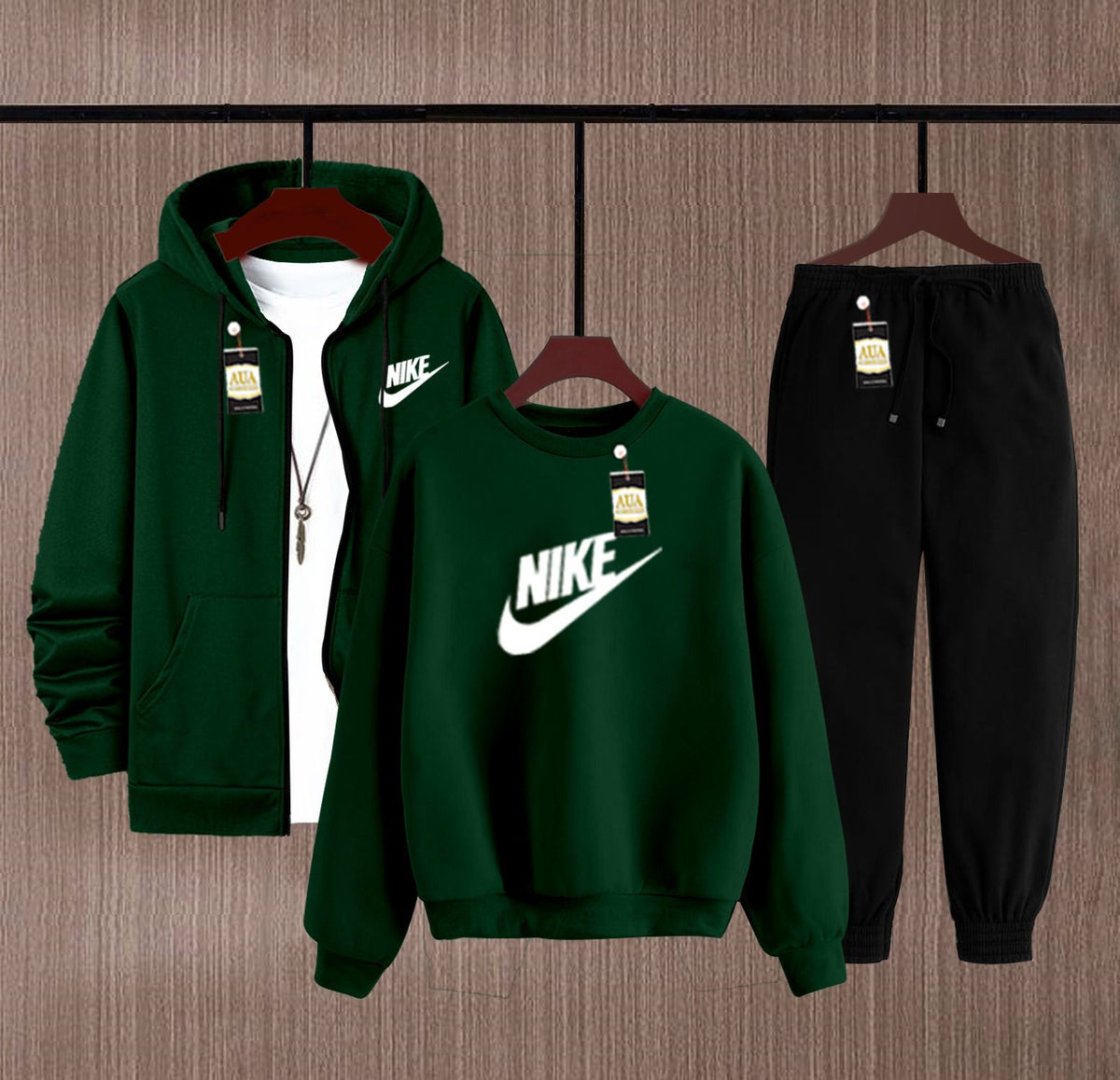 Nike Full Sleeve Zipper Hoodie with Troser for Men & Women |Green Color